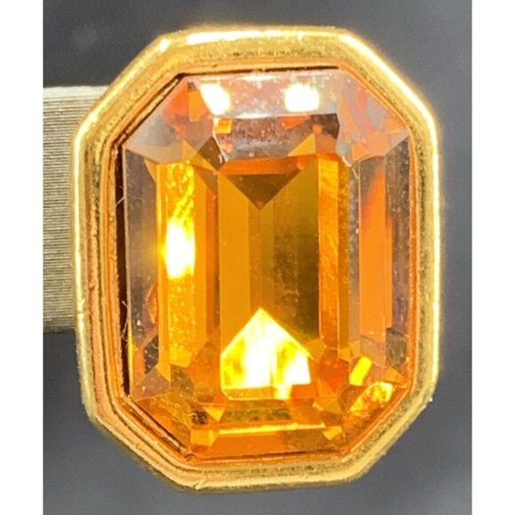 Napier Earrings Amber Glass Faceted Gold Tone Adjustable Clip 1" Dynasty Vtg - Picture 3 of 8